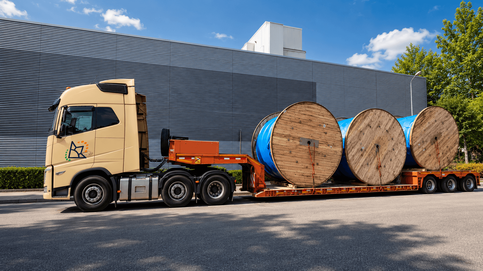 Grandes bobinas de cable transportadas en góndola