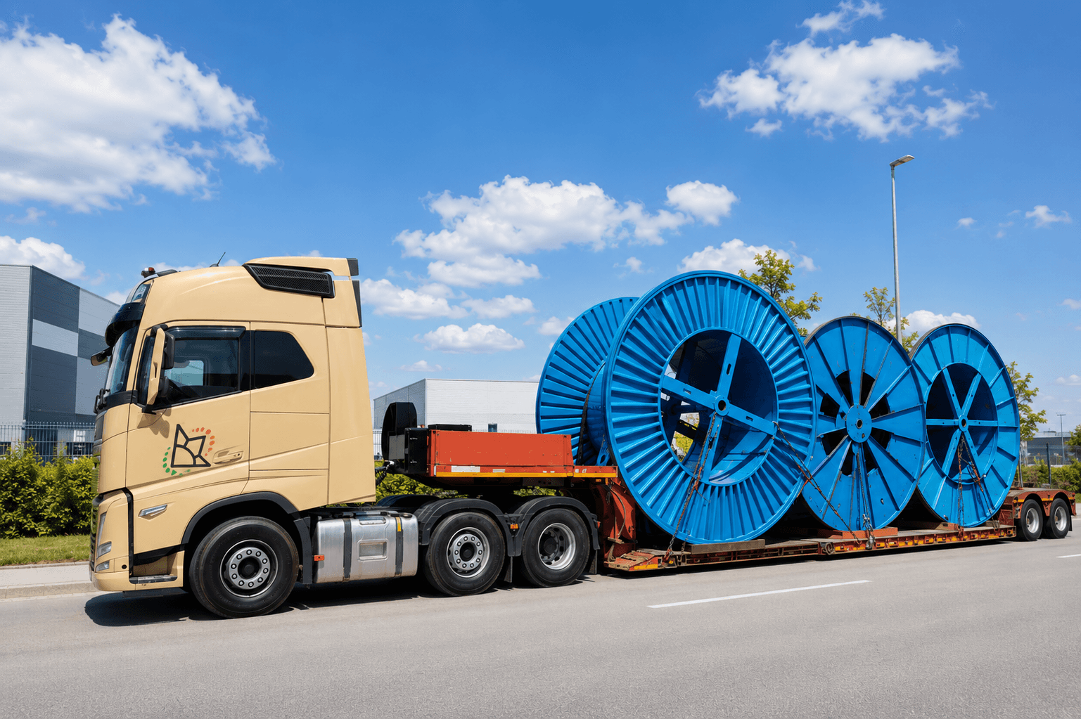 Camión TSP transportando grandes bobinas sobre una góndola